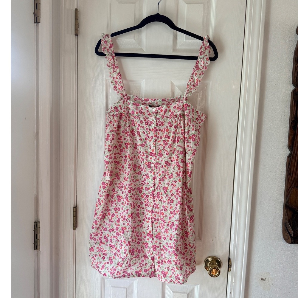 Aqua Sleep Flower Power Cotton Chemise Ivory‎ Ruffle Strap Nightgown Medium